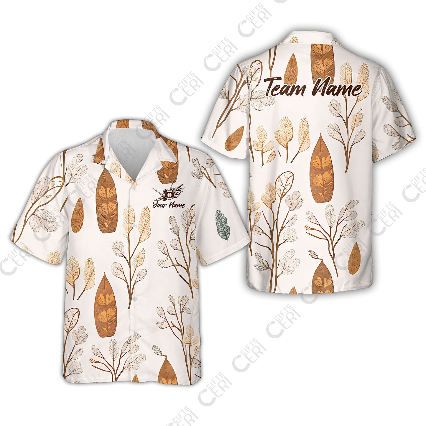 Customized 9 Ball Pool Hawaiian Shirt, Leaves Pattern Billiard 9-ball, Personalized Billiards Jersey