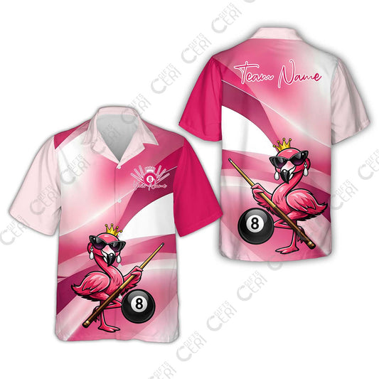 Customized 8 Ball Pool Hawaiian Shirt, Pink Flamingo Billiards 8-Ball, Personalized Billiards Jersey