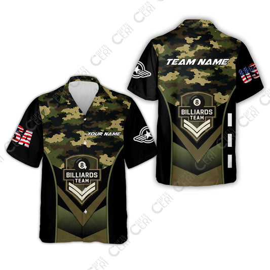 Customized 8 Ball Pool Hawaiian Shirt, Camo Billiards Elite Billiard 8-Ball, Billiards Jerseys