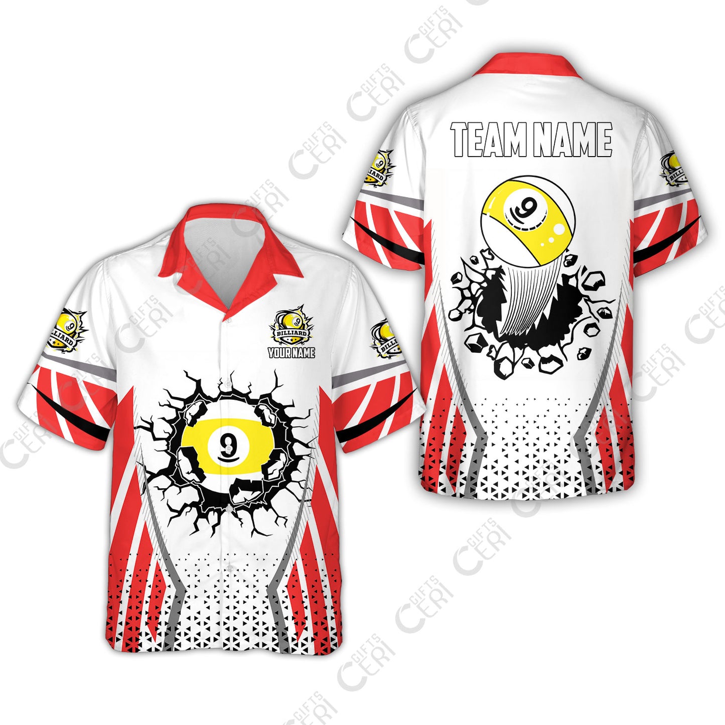 Customized 9 Ball Pool Hawaiian Shirt, Billiard Triangle Pattern, 9-Ball Breaks The Wall, Billiard Jerseys