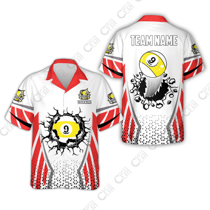 Customized 9 Ball Pool Hawaiian Shirt, Billiard Triangle Pattern, 9-Ball Breaks The Wall, Billiard Jerseys