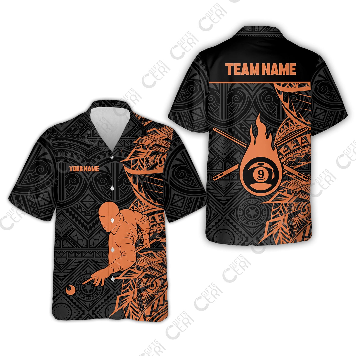 Customized 9 Ball Pool Hawaiian Shirt, 9-Ball Billiards Tattoo Pattern, Billiards Jerseys