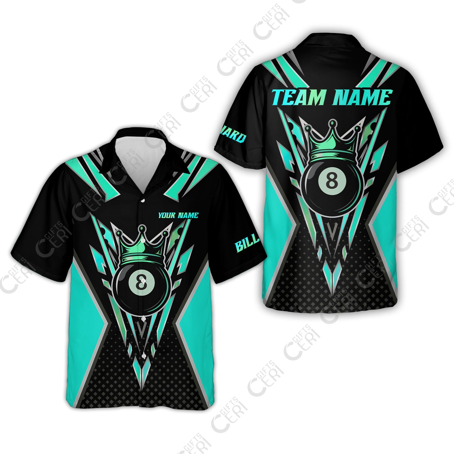 Customized 8 Ball Pool Hawaiian Shirt, Billiard 8-Ball Crown, Billiard Jerseys