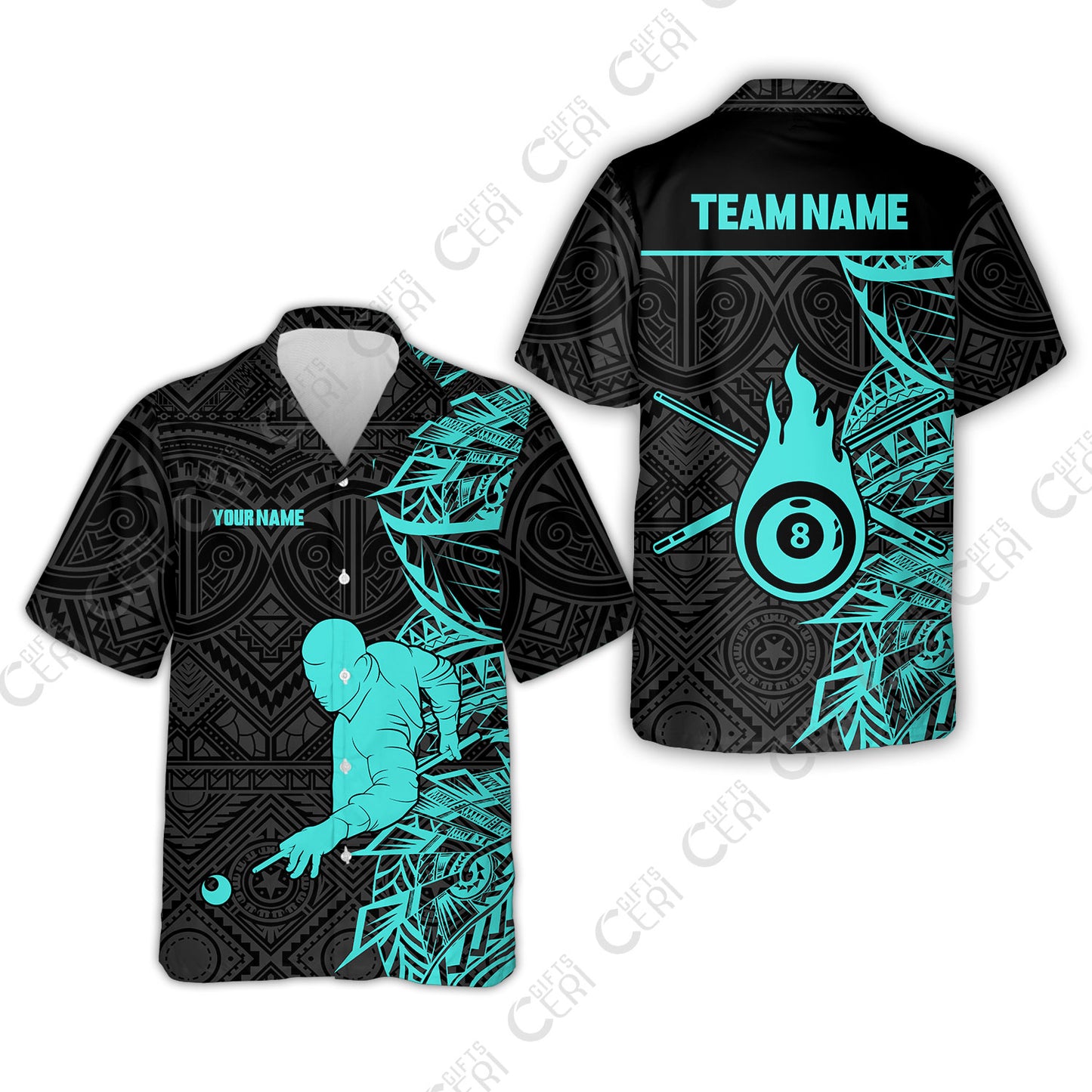Customized 8 Ball Pool Hawaiian Shirt, 8-Ball Billiards Tattoo Pattern, Billiards Jerseys