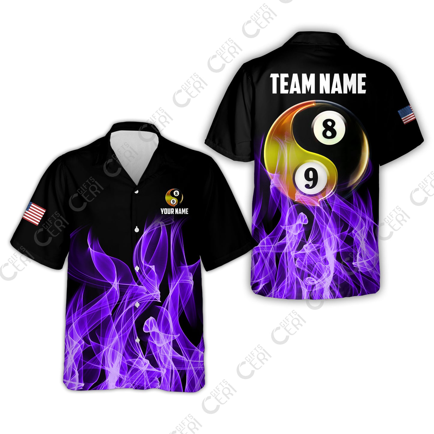 Customized Billiard Hawaiian Shirt, Billiard 8-Ball And 9-Ball Yin-Yang Flame, Billiard Jerseys