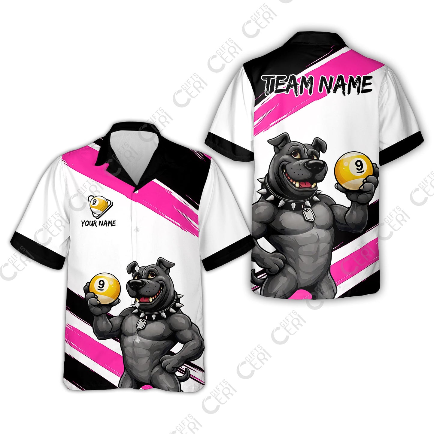 Customized Billiards Hawaiian Shirt, Personalized Pitbull 9 Ball Jersey Gift For Billiard Players