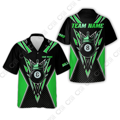 Customized 8 Ball Pool Hawaiian Shirt, Billiard 8-Ball Crown, Billiard Jerseys