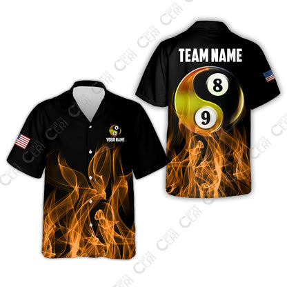 Customized Billiard Hawaiian Shirt, Billiard 8-Ball And 9-Ball Yin-Yang Flame, Billiard Jerseys
