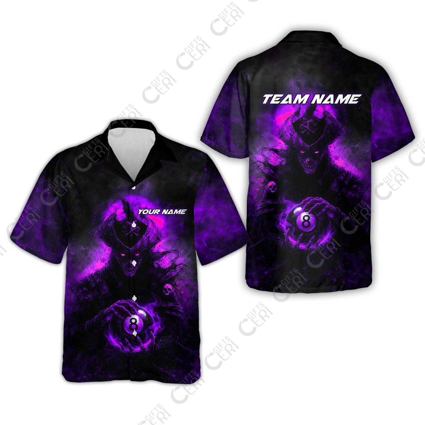 Customized Billiards Hawaiian Shirt, Personalized Ghost Captains 8 Ball Jersey Gift For Billiard Players
