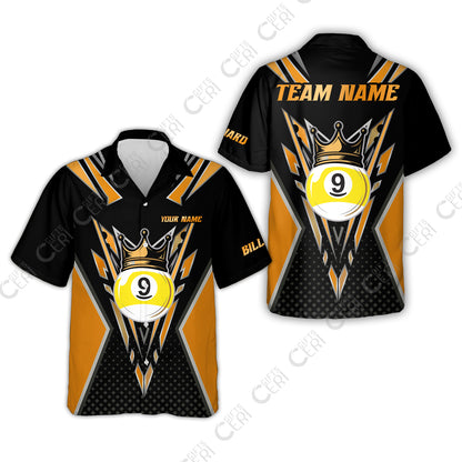 Customized 9 Ball Pool Hawaiian Shirt, Billiard 9-Ball Crown, Billiard Jerseys