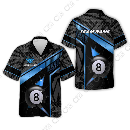 Customized Billiards Stand Collar Quarter Zip Short Sleeve Women's Shirt, Personalized Hexagonal Patterns With A Cracked Glass 8 Ball Jersey
