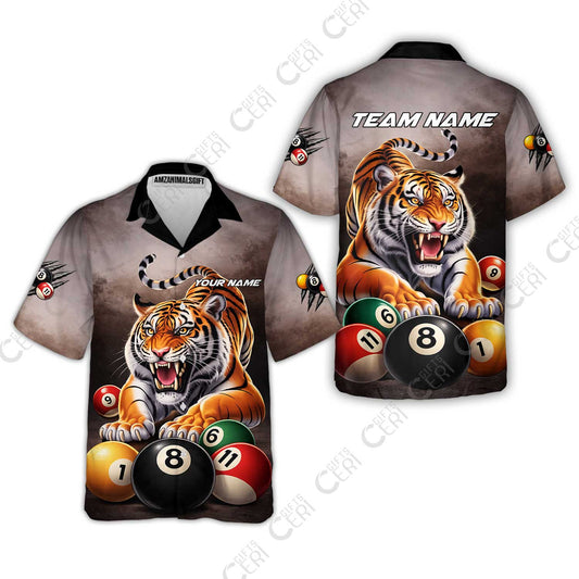 Customized 8 Ball Pool Hawaiian Shirt, Billiards 8-Ball Colorful Tiger Break, Billiards Jerseys