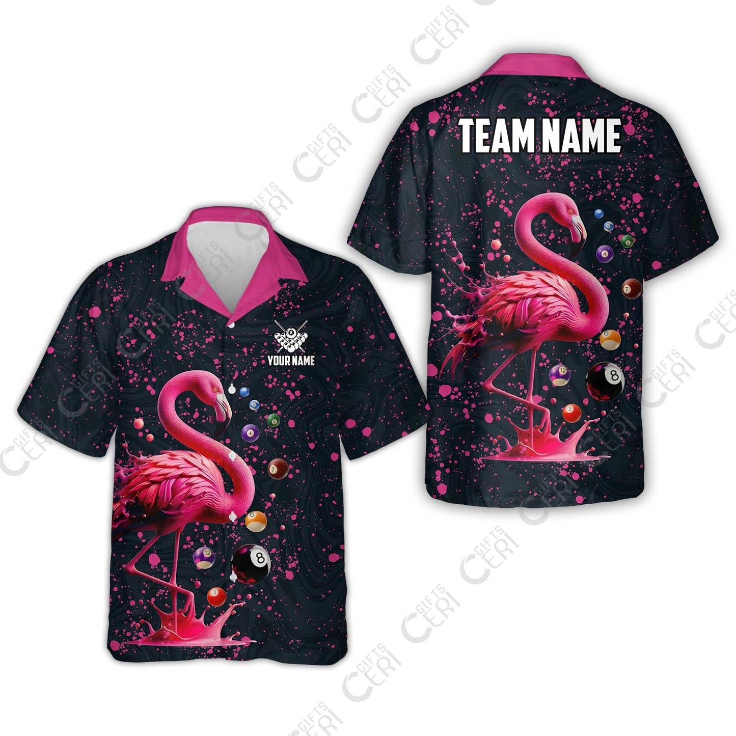 Customized 8 Ball Pool Hawaiian Shirt, Flamingo Pink Splat Billiard, Personalized Billiards Jersey
