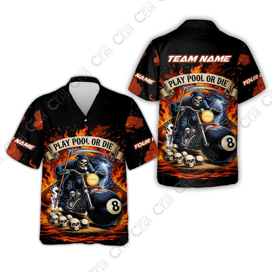 Customized 8 Ball Pool Hawaiian Shirt, Billiards 8-Ball Hell Riders, Billiards Jerseys