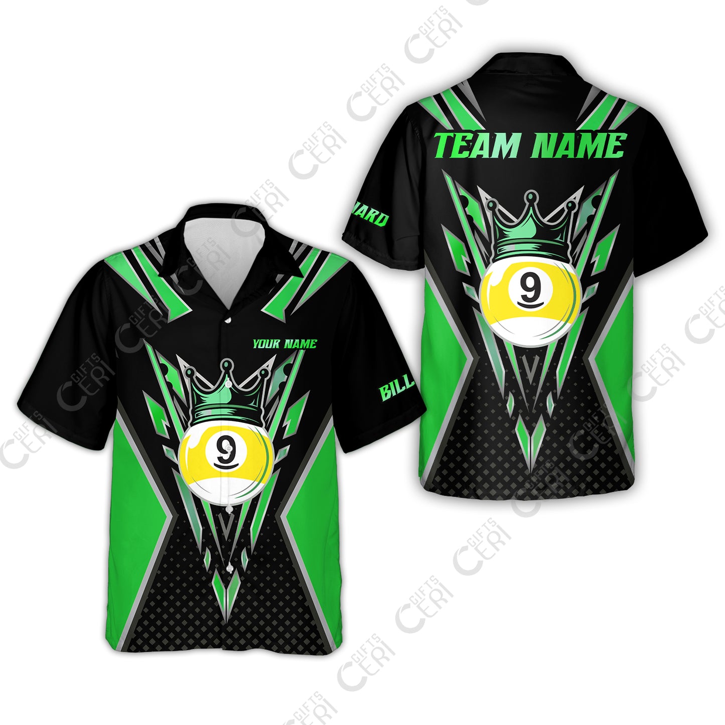 Customized 9 Ball Pool Hawaiian Shirt, Billiard 9-Ball Crown, Billiard Jerseys