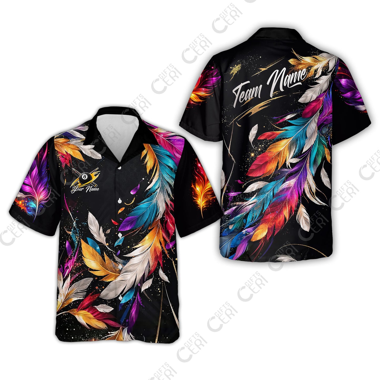 Customized 8 Ball Pool Hawaiian Shirt, Feather Splash Billiard 8-Ball, Personalized Billiards Jersey