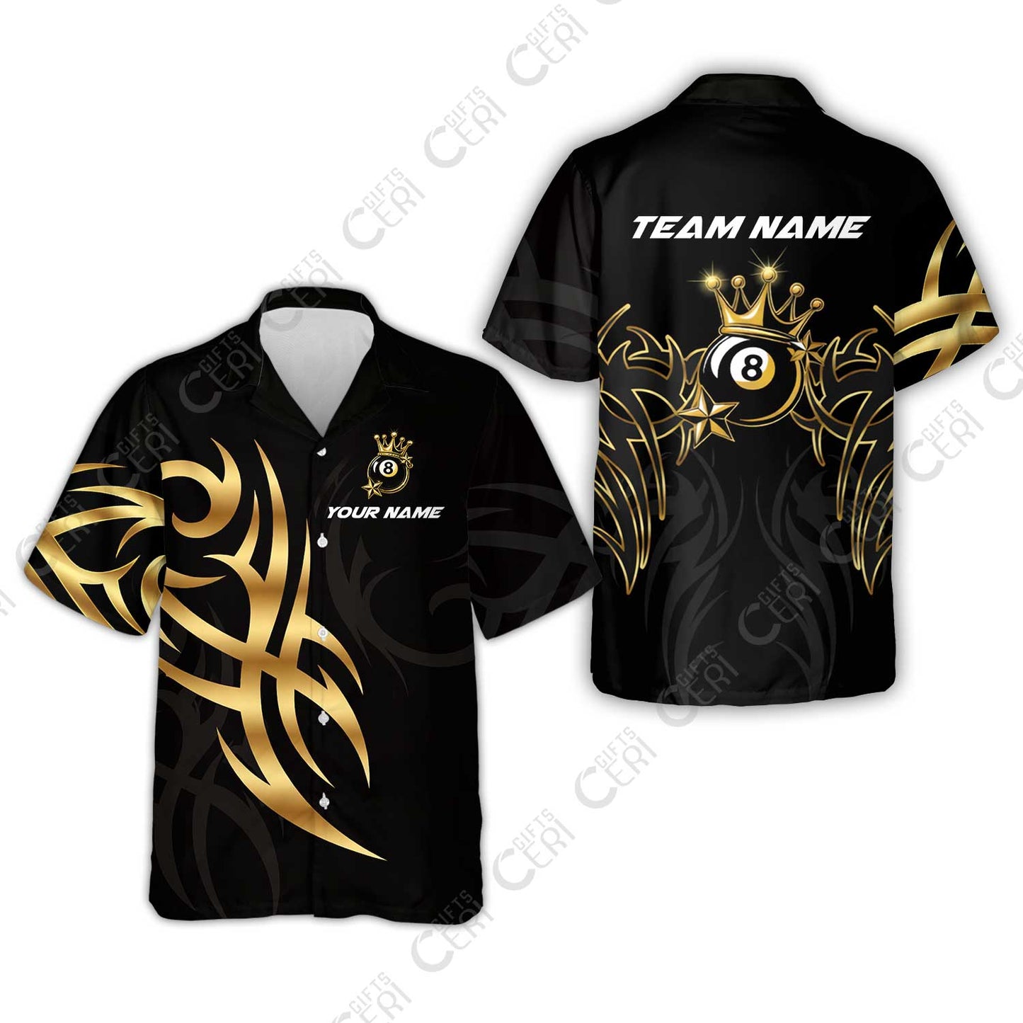 Customized 8 Ball Pool Hawaiian Shirt, Billiard 8-Ball Crown And Stars, Billiards Jerseys