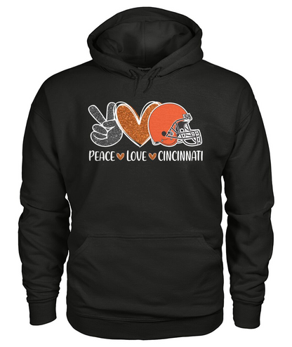 Cincinnati American Football Peace Black Orange Sweatshirts, Perfect Outfit For Men Women Family Love Cincinnati City Football Sport Lovers