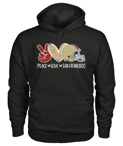 San Francisco Football Peace Love Red Gold Sweatshirts For Men And Women Love San Francisco Sport, Perfect Outfit For Football Lovers