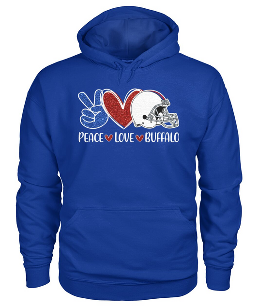 Buffalo American Football Peace Love Blue Red Hoodies For Men Women Family Love Buffalo Sport, Perfect Outfit For Football Lovers