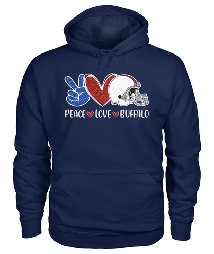 Buffalo American Football Peace Love Blue Red Long Sleeve Shirt For Men Women Family Love Buffalo Sport, Perfect Outfit For Football Lovers