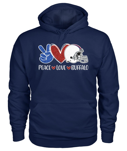 Buffalo American Football Peace Love Blue Red Sweatshirts For Men Women Family Love Buffalo Sport, Perfect Outfit For Football Lovers