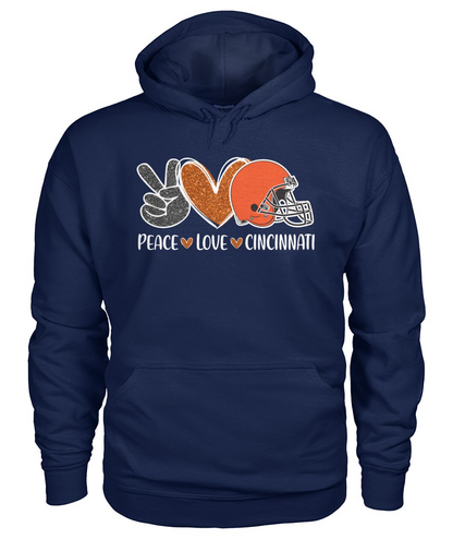 Cincinnati American Football Peace Black Orange Sweatshirts, Perfect Outfit For Men Women Family Love Cincinnati City Football Sport Lovers