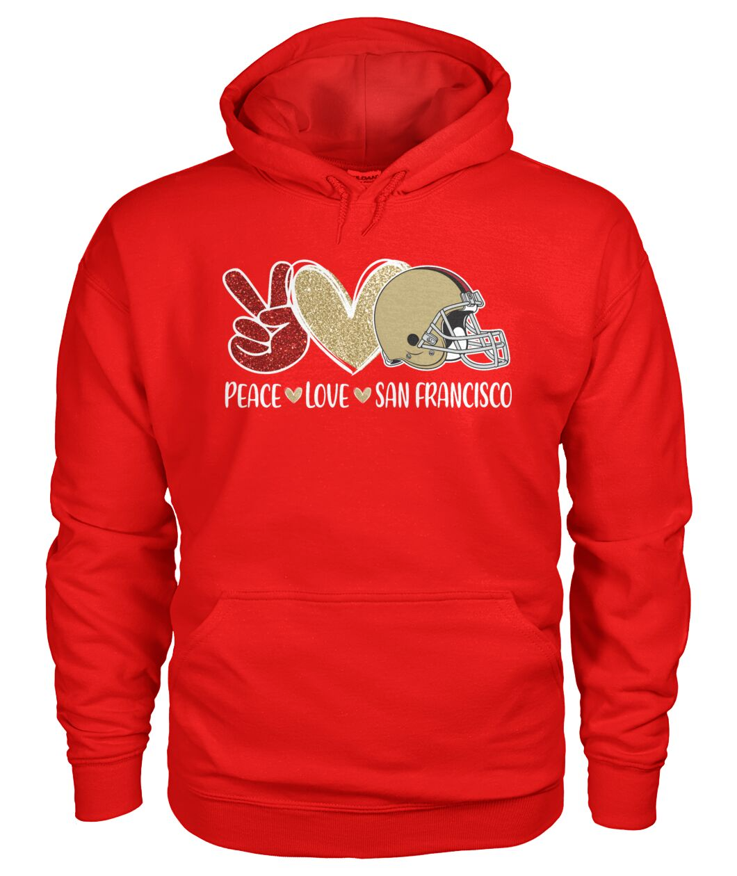 San Francisco Football Peace Love Red Gold Sweatshirts For Men And Women Love San Francisco Sport, Perfect Outfit For Football Lovers