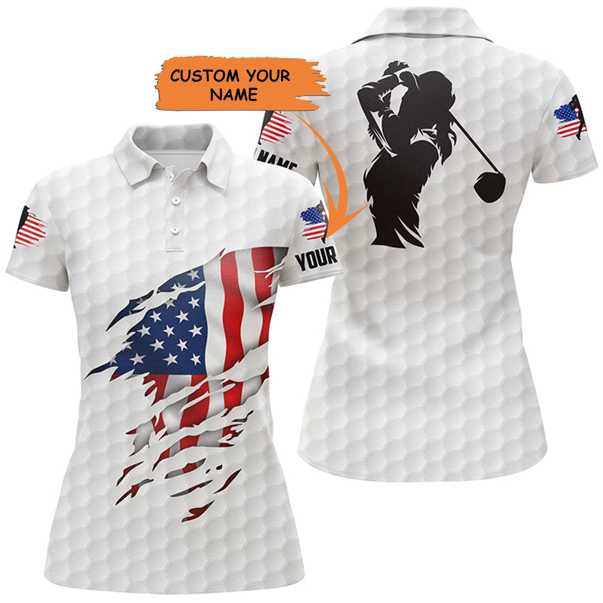 Womens Golf Polo Shirts American Flag Patriotic Golf Shirts Custom Name Golf Polo For Women