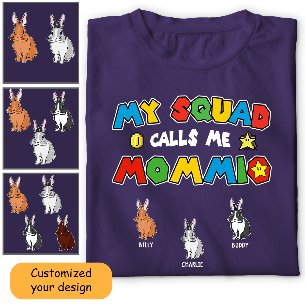 Personalized Rabbit Bunny Mom Shirt My Squad Calls Me Mommio For Mom, Mother, Grandma, Mother's Day Gift  - HN19