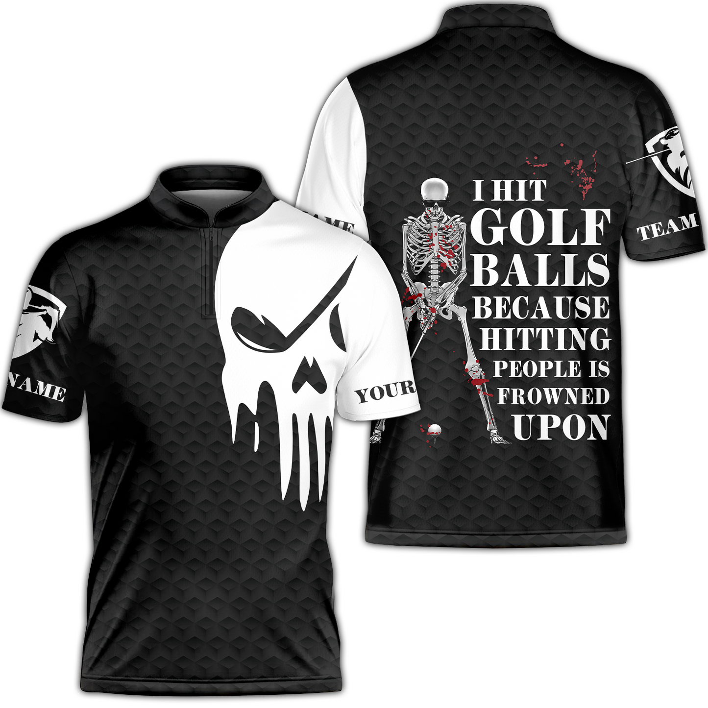 I Hit Golf Ball Polo Shirt, Black And White Golf Shirt Design With Sayings, Scary Skeleton Golf Shirt, Best Gift For Men