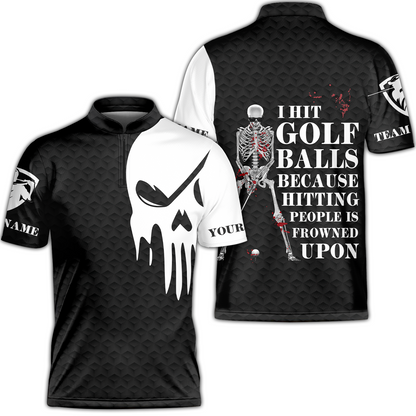 I Hit Golf Ball Polo Shirt, Black And White Golf Shirt Design With Sayings, Scary Skeleton Golf Shirt, Best Gift For Men