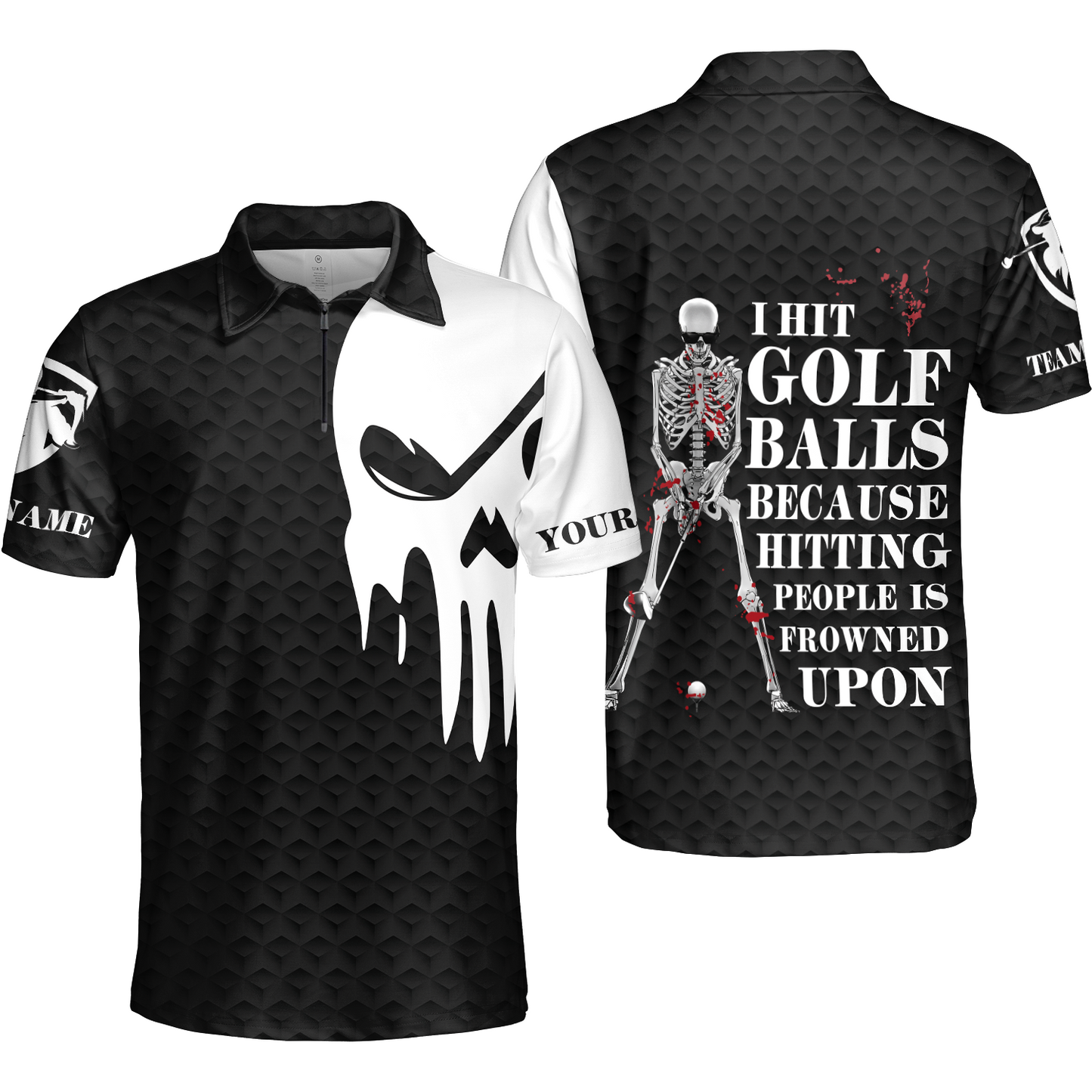 I Hit Golf Ball Polo Shirt, Black And White Golf Shirt Design With Sayings, Scary Skeleton Golf Shirt, Best Gift For Men