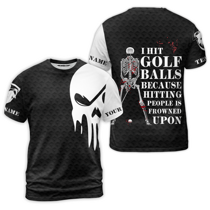 I Hit Golf Ball Polo Shirt, Black And White Golf Shirt Design With Sayings, Scary Skeleton Golf Shirt, Best Gift For Men