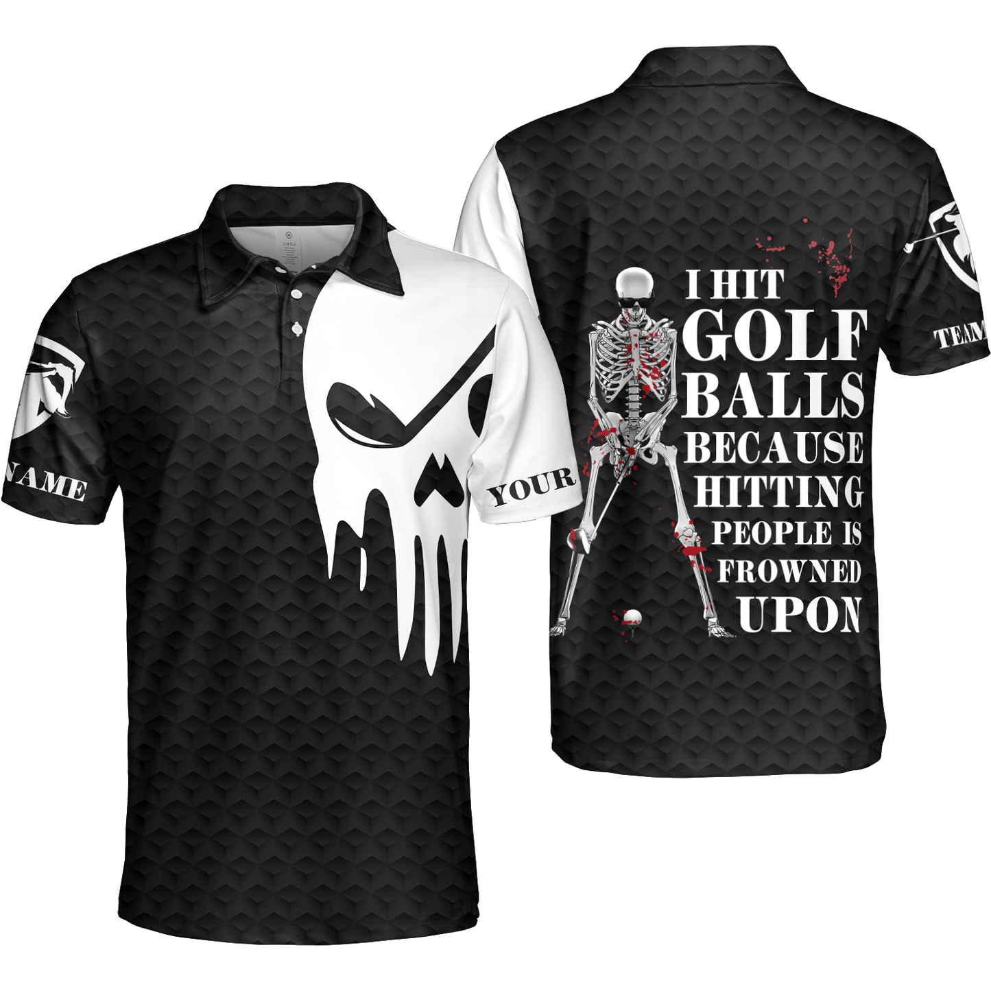 I Hit Golf Ball Polo Shirt, Black And White Golf Shirt Design With Sayings, Scary Skeleton Golf Shirt, Best Gift For Men