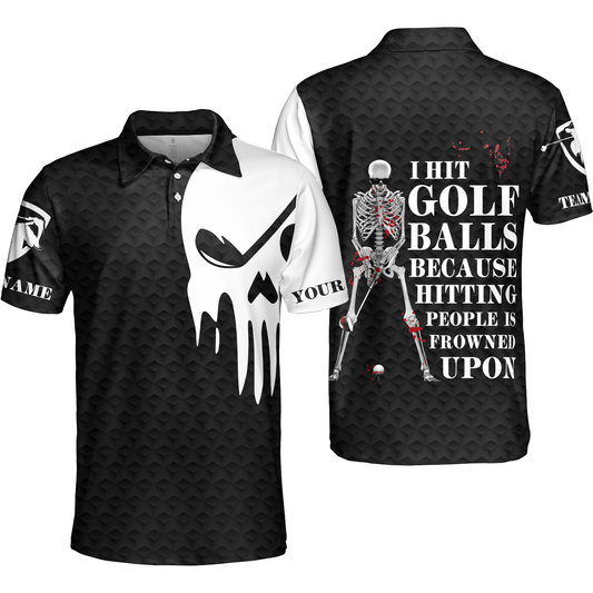 I Hit Golf Ball Polo Shirt, Black And White Golf Shirt Design With Sayings, Scary Skeleton Golf Shirt, Best Gift For Men