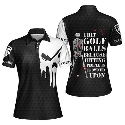 I Hit Golf Ball Polo Shirt, Black And White Golf Shirt Design With Sayings, Scary Skeleton Golf Shirt, Best Gift For Men