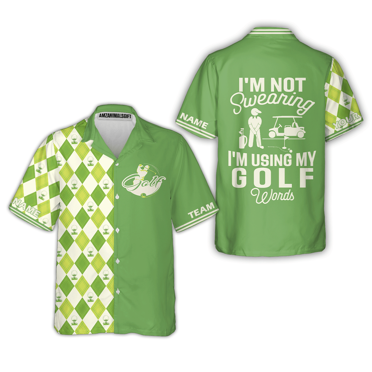 Golf Men Polo Shirt, I'm Not Swearing I'm Using My Golf Words Polo Shirt, Green Argyle Pattern Golf Shirt For Male Golfers