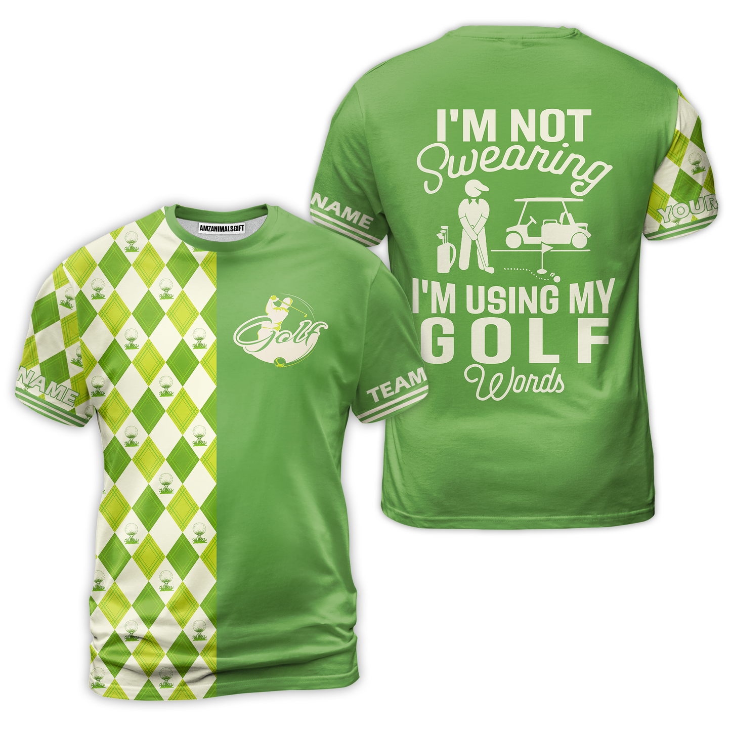 Golf Men Polo Shirt, I'm Not Swearing I'm Using My Golf Words Polo Shirt, Green Argyle Pattern Golf Shirt For Male Golfers