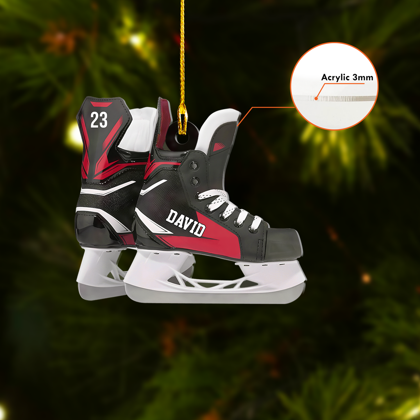 Personalized Ice Hockey Skates Flat Acrylic Ornament, Meaningful Ornament Gifts For Hockey Player, Son, Grandson