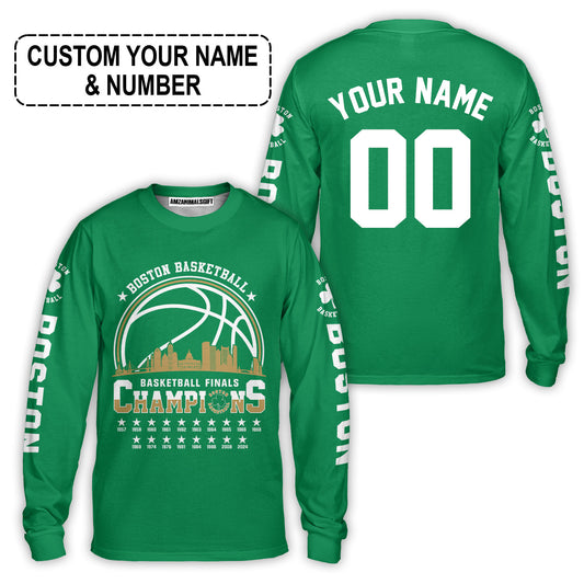 Boston American Basketball 2024 Playoff Final Champions Long Sleeve Shirt, Customized Basketball Skyline Shirt For Boston Basketball Fans - AOP