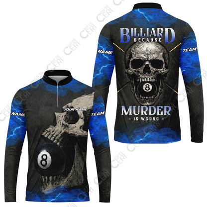 Customized Billiards Stand Collar Quarter-Zip Long Sleeve Jersey, Personalized Death Break 8 Ball Jersey Gift For Billiard Players