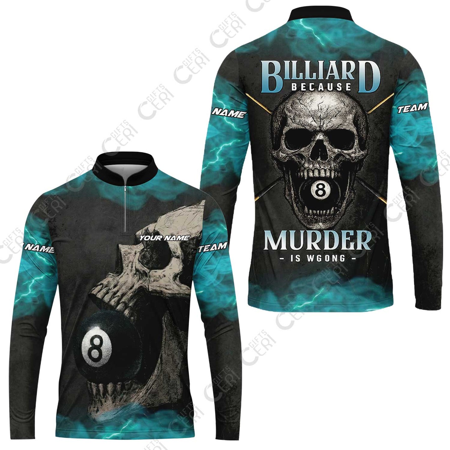 Customized Billiards Stand Collar Quarter-Zip Long Sleeve Jersey, Personalized Death Break 8 Ball Jersey Gift For Billiard Players