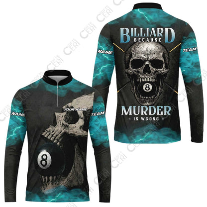 Customized Billiards Stand Collar Quarter-Zip Long Sleeve Jersey, Personalized Death Break 8 Ball Jersey Gift For Billiard Players