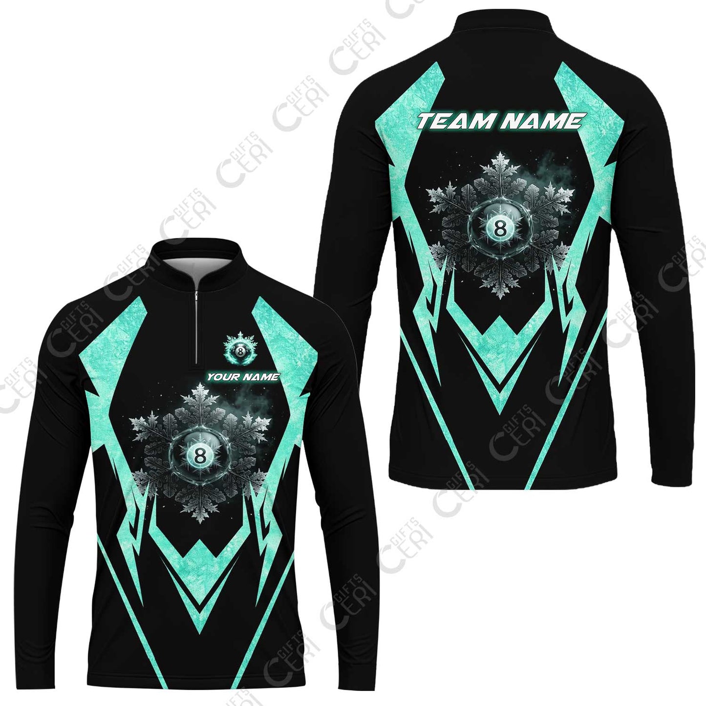 Customized Billiards Stand Collar Quarter-Zip Long Sleeve Jersey, Personalized Ice Break 8 Ball Jersey Gift For Billiard Players