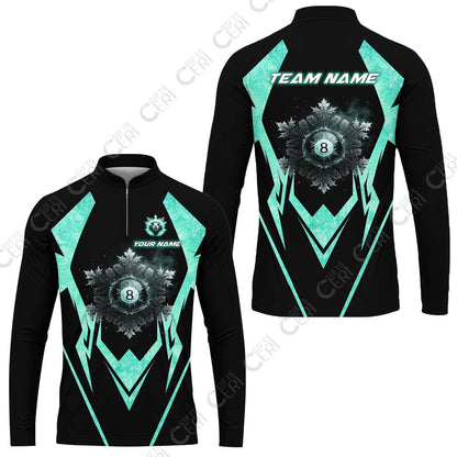 Customized Billiards Stand Collar Quarter-Zip Long Sleeve Jersey, Personalized Ice Break 8 Ball Jersey Gift For Billiard Players