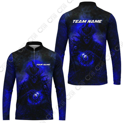 Customized Billiards Stand Collar Quarter-Zip Long Sleeve Jersey, Personalized Ghost Captains 8 Ball Jersey Gift For Billiard Players