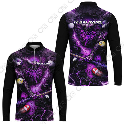 Customized Billiards Stand Collar Quarter-Zip Long Sleeve Jersey, Personalized Thunder Viking Billiards Jersey Gift For Billiard Players