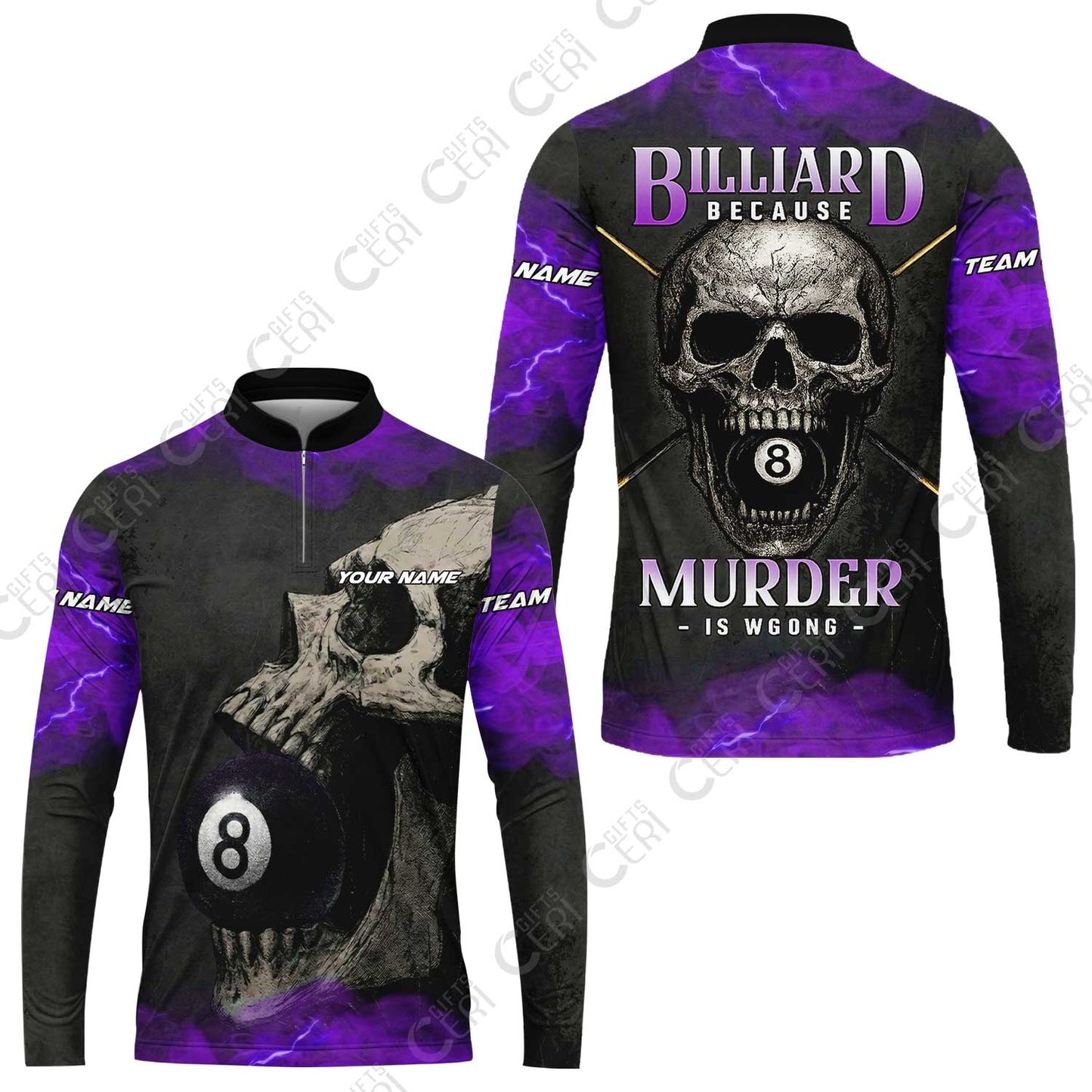 Customized Billiards Stand Collar Quarter-Zip Long Sleeve Jersey, Personalized Death Break 8 Ball Jersey Gift For Billiard Players