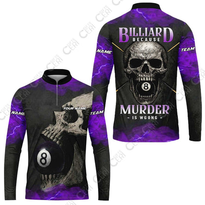 Customized Billiards Stand Collar Quarter-Zip Long Sleeve Jersey, Personalized Death Break 8 Ball Jersey Gift For Billiard Players